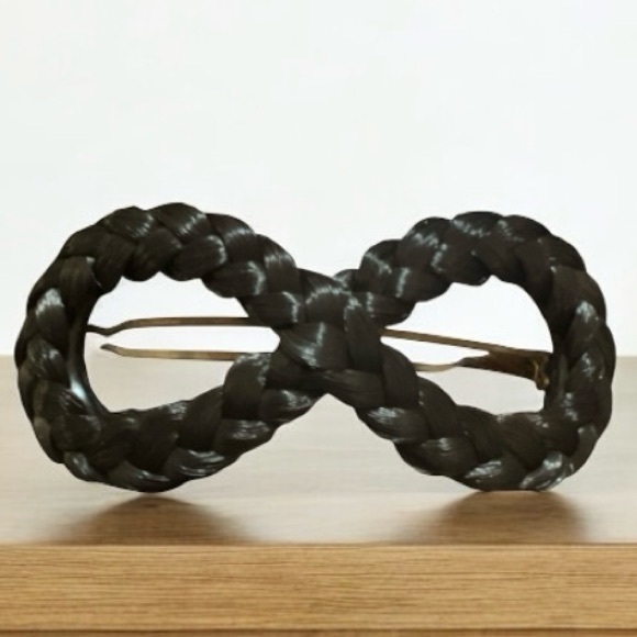 1970’s Braided XL Infinity Shaped French Barrette, Black, Deadstock - Picture 1 of 4